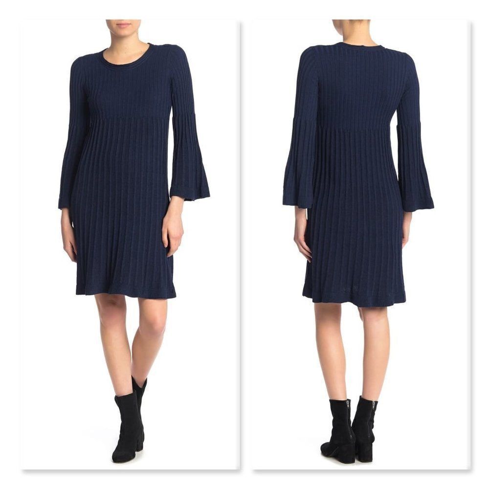 Max Studio Rib Knit Bell Sleeve Sweater Dress